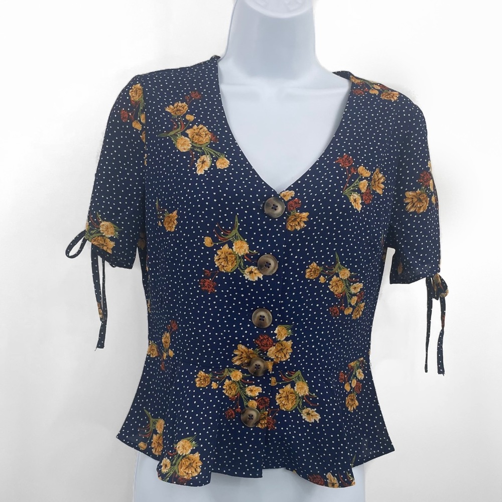 NWT Floral Peplum Blouse | Dot Print Button Front Top | Feminine Style S